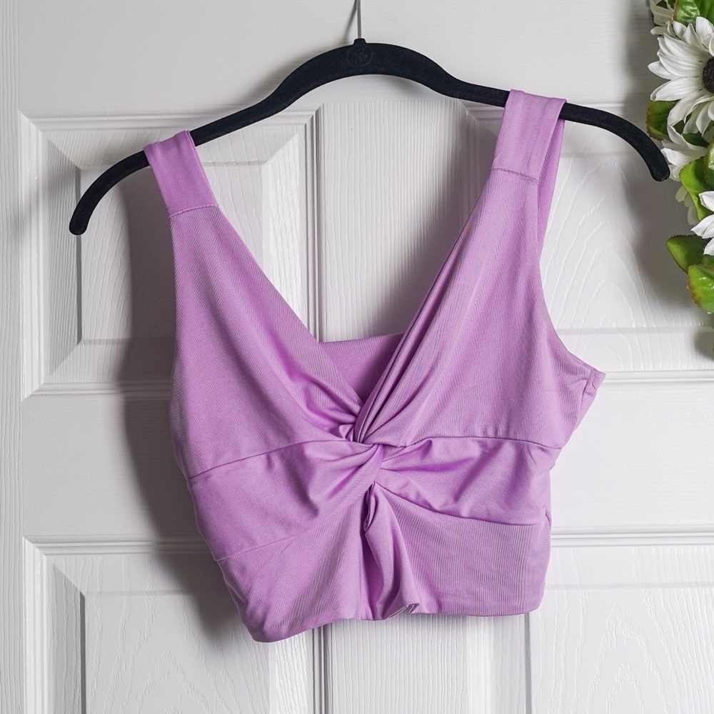 Purple Satin Crop Tank Top Sleeveless Blouse Front Twist Lavender Women's size L